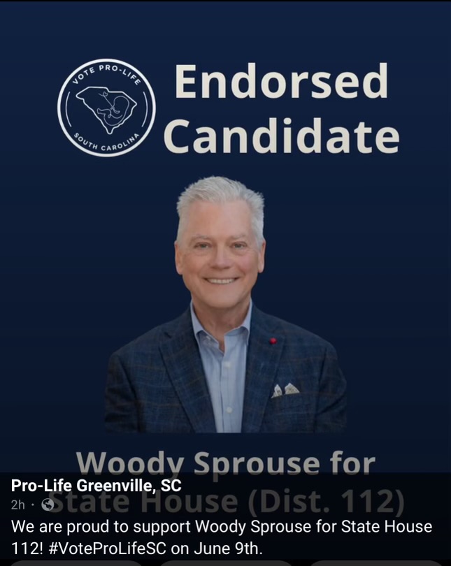 Pro-Life Greenville, SC endorses Woody Sprouse for State House District 112