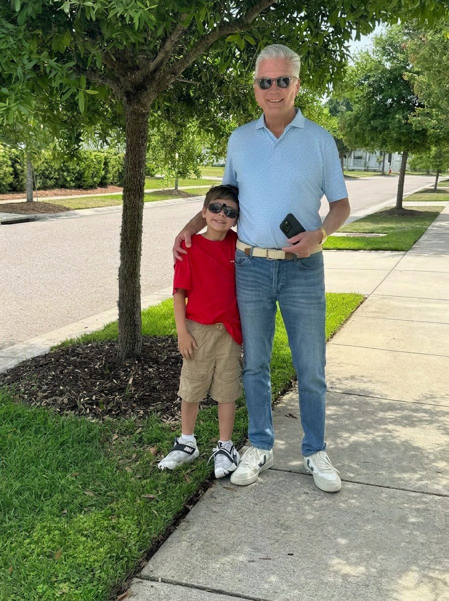 Woody Sprouse walking a Mount Pleasant neighborhood with his grandson
